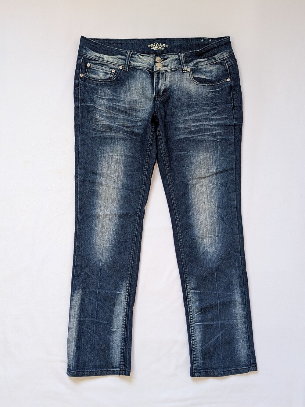DO Denim Women’s Jeans Size 11/32 Dark Wash Stretch Double Button Blue Y2K Retro